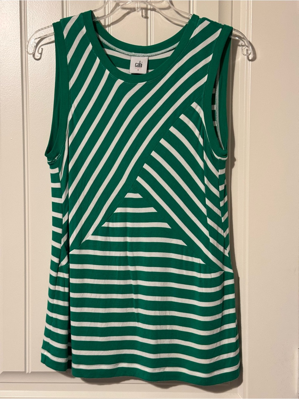 CAbi Green and White Striped Sleeveless Tank